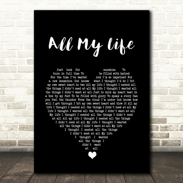 Evan Dando All My Life Black Heart Song Lyric Quote Music Poster Print