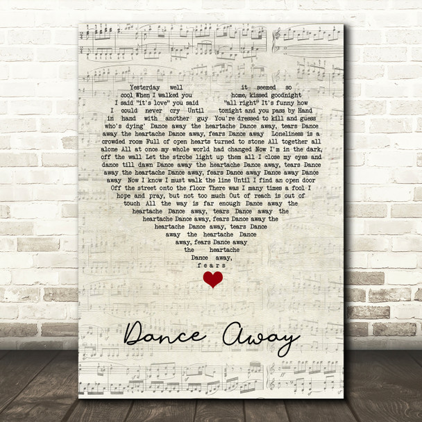 Roxy Music Dance Away Script Heart Song Lyric Quote Music Poster Print