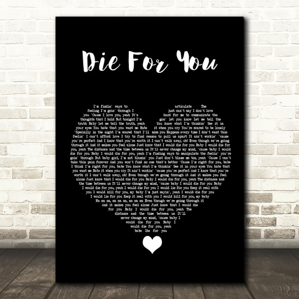 The Weeknd Die For You Black Heart Song Lyric Quote Music Poster Print