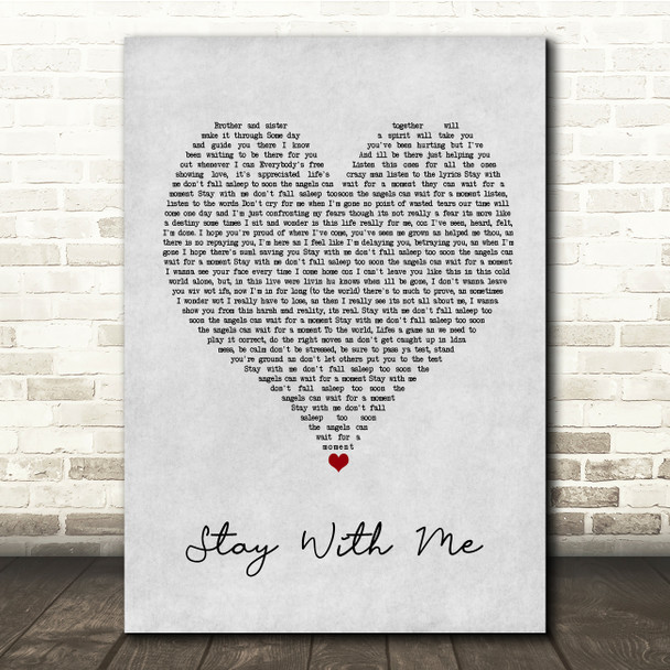 DJ Ironik Stay With Me Grey Heart Song Lyric Quote Music Poster Print