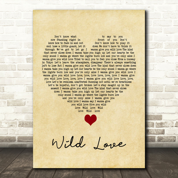 James Bay Wild Love Vintage Heart Song Lyric Quote Music Poster Print