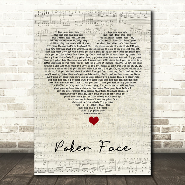 Lady Gaga Poker Face Script Heart Song Lyric Quote Music Poster Print