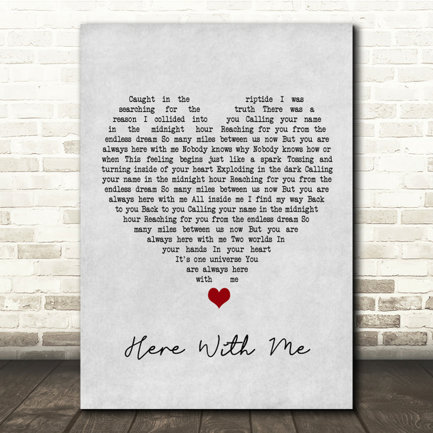 Susie Suh Here With Me Grey Heart Song Lyric Quote Music Poster Print