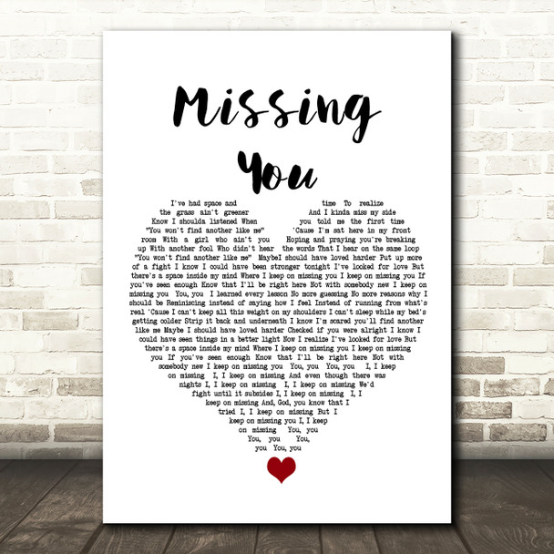 The Vamps Missing You White Heart Song Lyric Quote Music Poster Print
