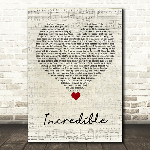 James TW Incredible Script Heart Song Lyric Quote Music Poster Print