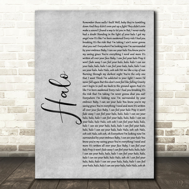 Beyonce Halo Grey Rustic Script Song Lyric Quote Music Poster Print