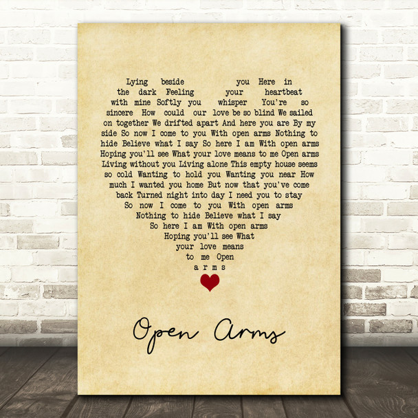 Journey Open Arms Vintage Heart Song Lyric Quote Music Poster Print