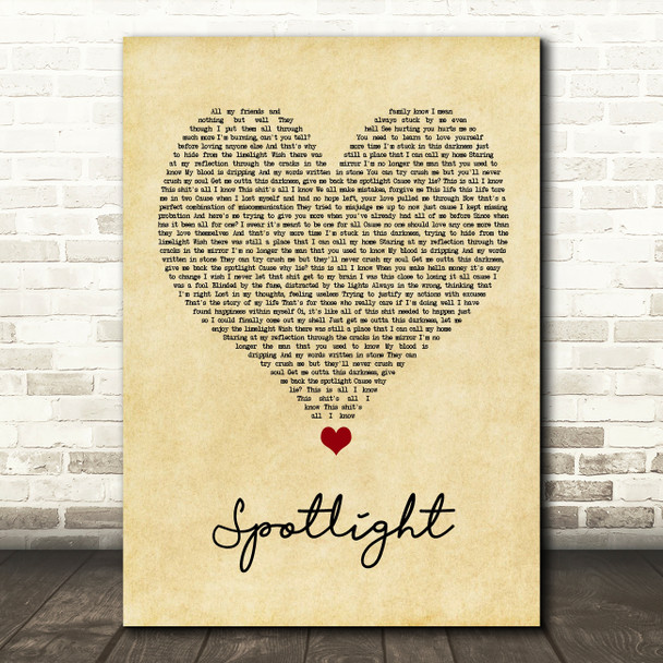 Dappy Spotlight Vintage Heart Song Lyric Quote Music Poster Print