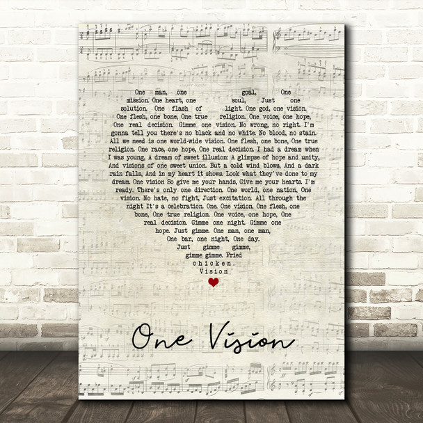 Queen One Vision Script Heart Song Lyric Quote Music Poster Print