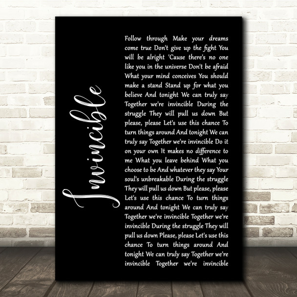 Muse Invincible Black Script Song Lyric Quote Music Poster Print