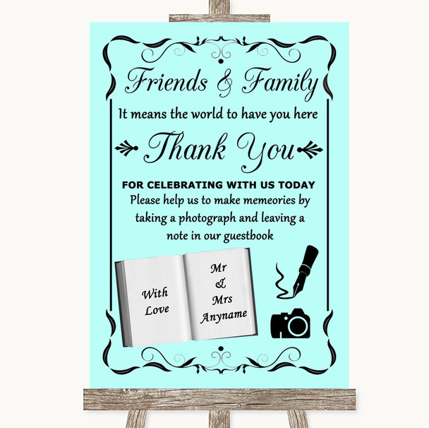 Aqua Photo Guestbook Friends & Family Personalized Wedding Sign