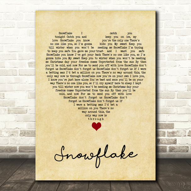 Sia Snowflake Vintage Heart Song Lyric Quote Music Poster Print