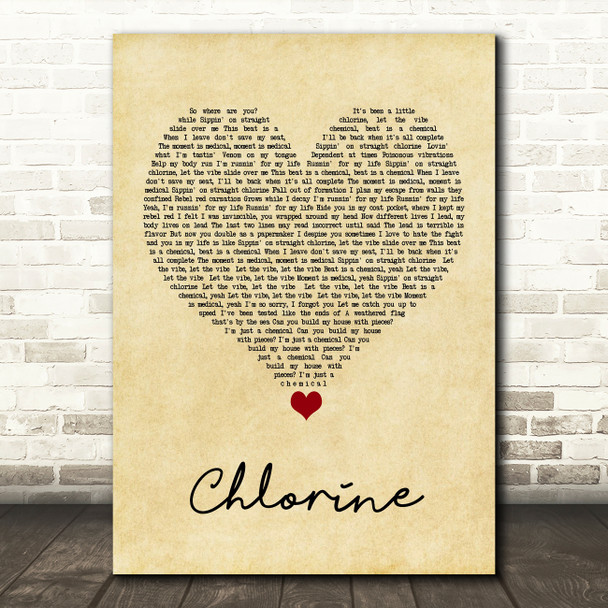 Twenty One Pilots Chlorine Vintage Heart Song Lyric Quote Music Poster Print