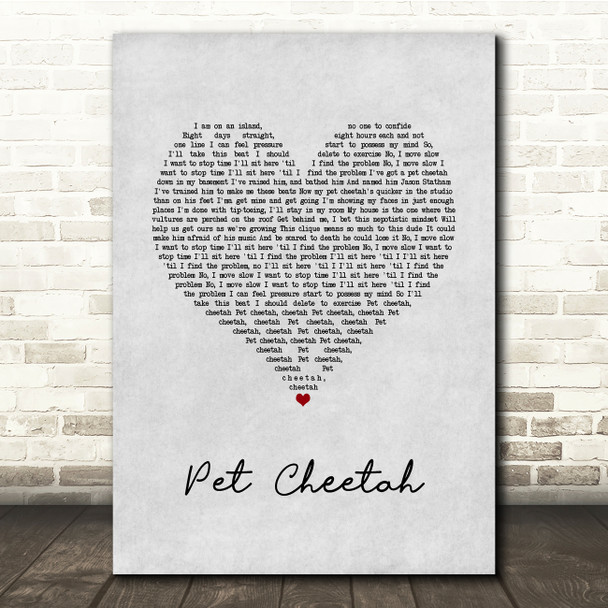 Twenty One Pilots Pet Cheetah Grey Heart Song Lyric Quote Music Poster Print