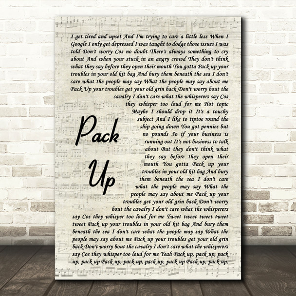 Eliza Doolittle Pack Up Vintage Script Song Lyric Quote Music Poster Print