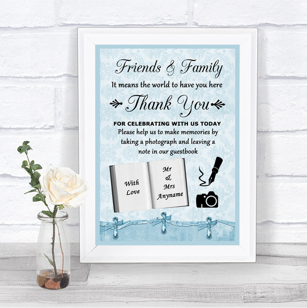 Blue Shabby Chic Photo Guestbook Friends & Family Personalized Wedding Sign