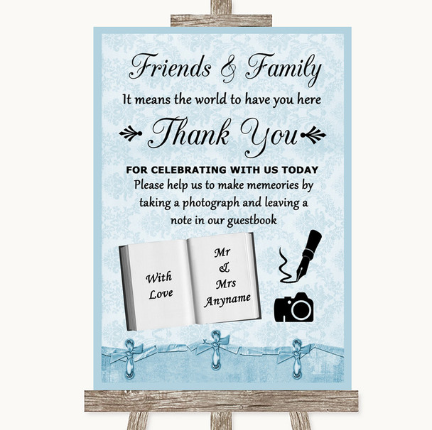 Blue Shabby Chic Photo Guestbook Friends & Family Personalized Wedding Sign