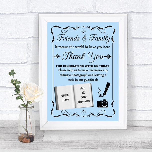 Blue Photo Guestbook Friends & Family Personalized Wedding Sign