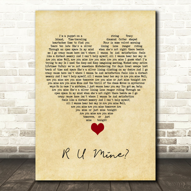 Arctic Monkeys R U Mine Vintage Heart Song Lyric Quote Music Poster Print