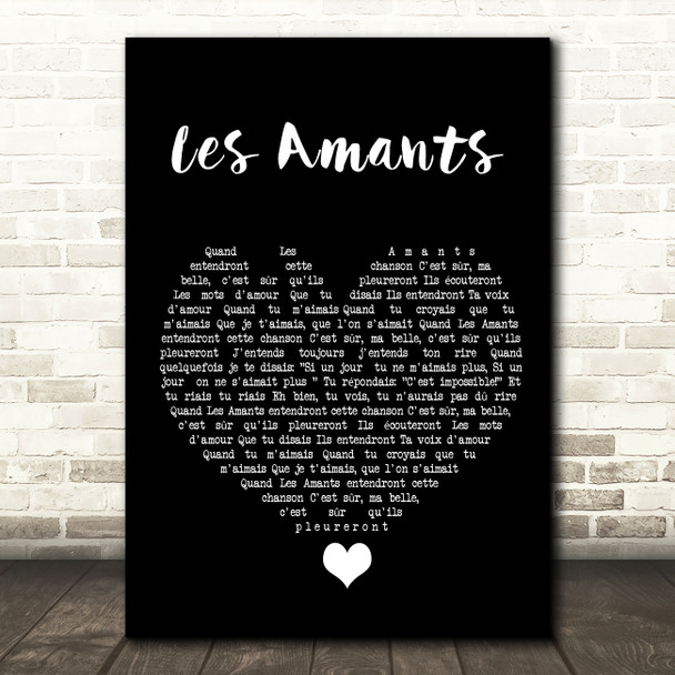 Charles Dumont Les Amants Black Heart Song Lyric Quote Music Poster Print