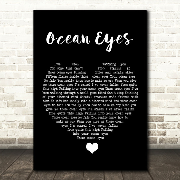 Billie Eilish Ocean Eyes Black Heart Song Lyric Quote Music Poster Print