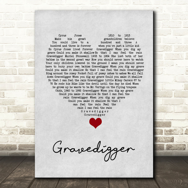 Dave Matthews Gravedigger Grey Heart Song Lyric Quote Music Poster Print