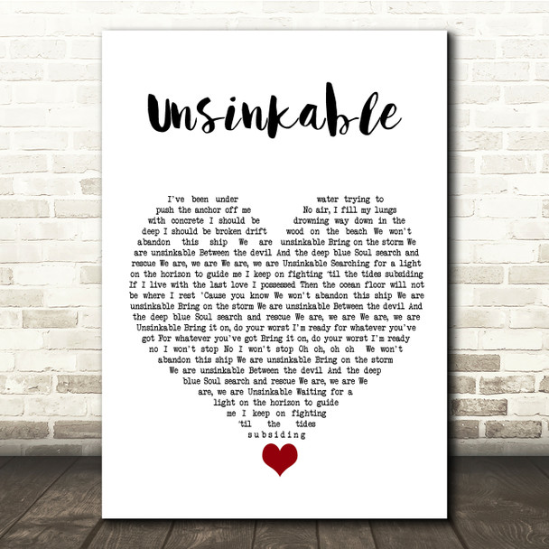 Lucy Spraggan Unsinkable White Heart Song Lyric Quote Music Poster Print
