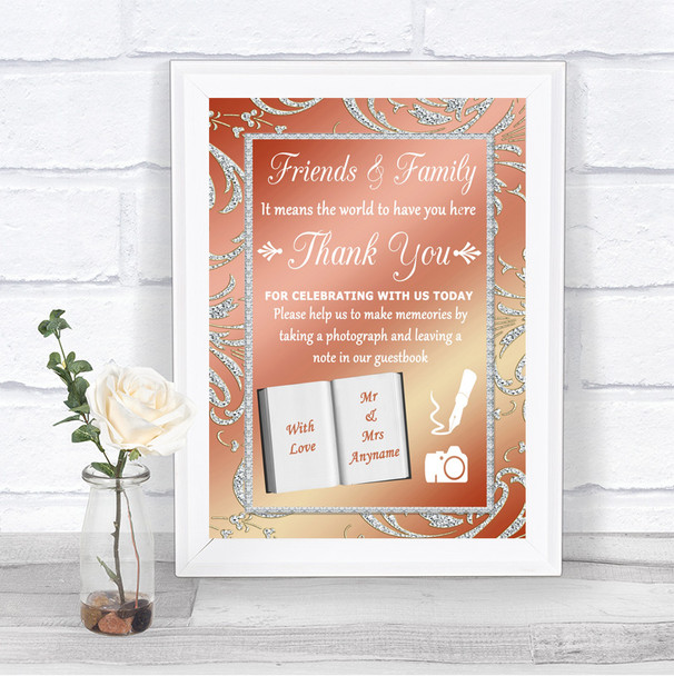 Coral Pink Photo Guestbook Friends & Family Personalized Wedding Sign