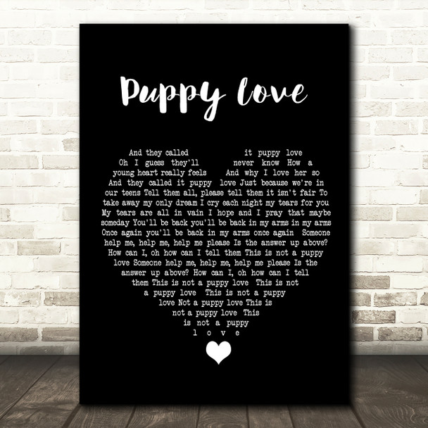 Donny Osmond Puppy Love Black Heart Song Lyric Quote Music Poster Print