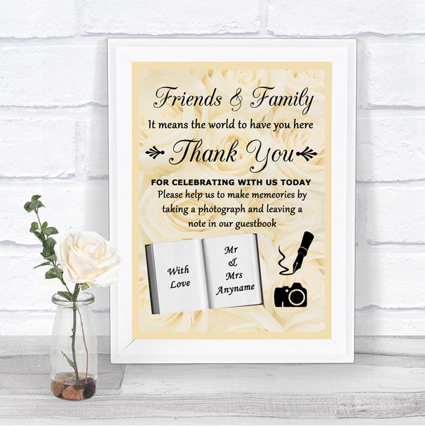 Cream Roses Photo Guestbook Friends & Family Personalized Wedding Sign