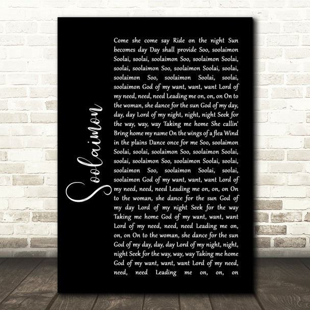 Neil Diamond Soolaimon Black Script Song Lyric Quote Music Poster Print