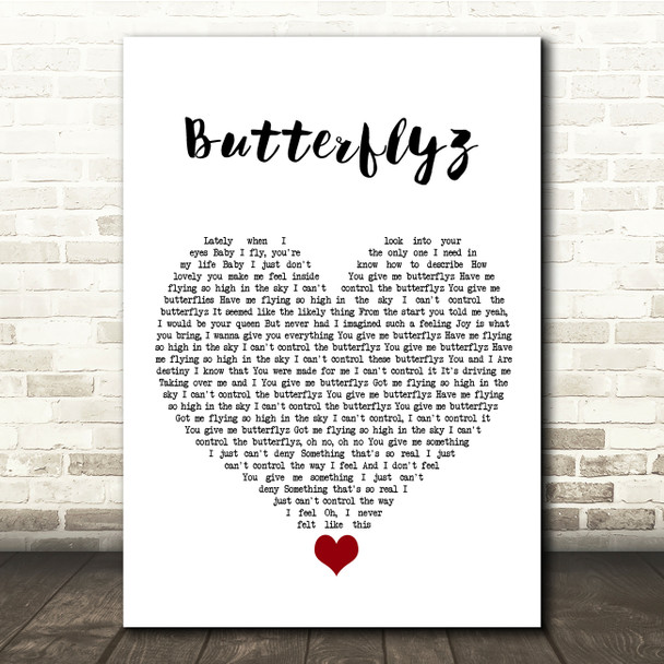 Alicia Keys Butterflyz White Heart Song Lyric Quote Music Poster Print