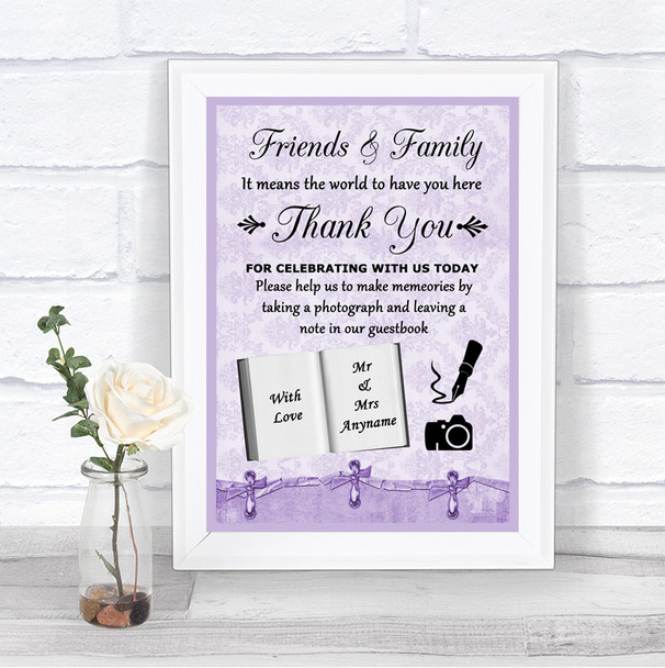 Lilac Shabby Chic Photo Guestbook Friends & Family Personalized Wedding Sign