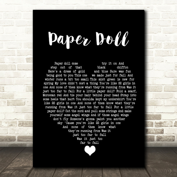 John Mayer Paper Doll Black Heart Song Lyric Quote Music Poster Print