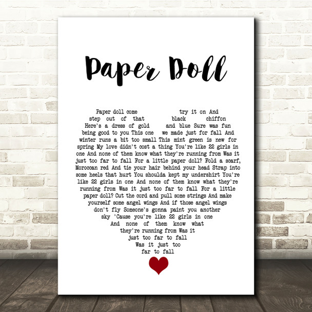John Mayer Paper Doll White Heart Song Lyric Quote Music Poster Print