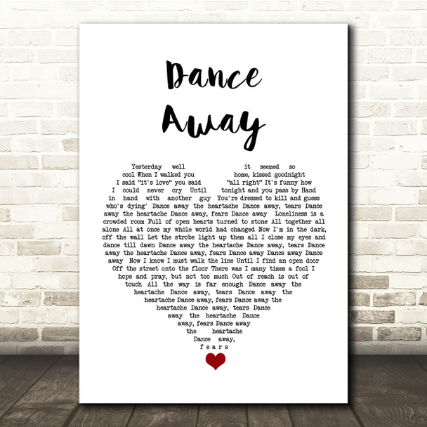 Roxy Music Dance Away White Heart Song Lyric Quote Music Poster Print