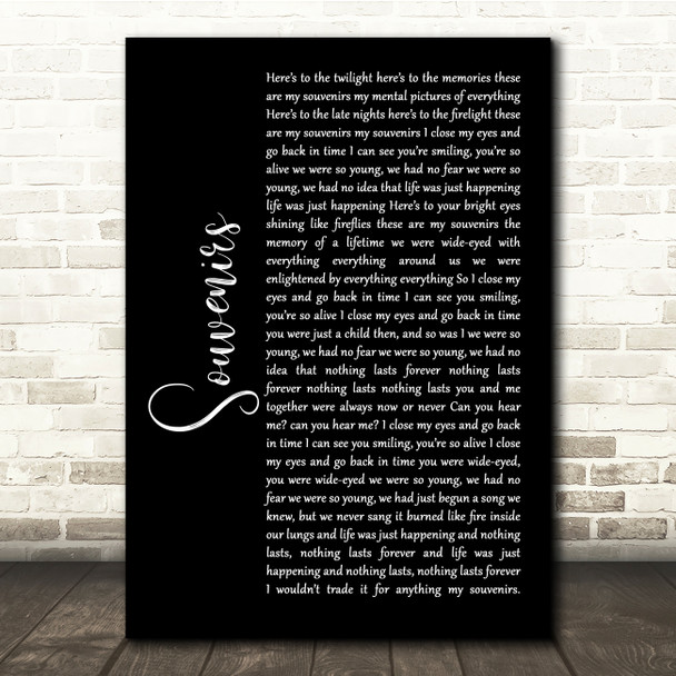 Switchfoot Souvenirs Black Script Song Lyric Quote Music Poster Print