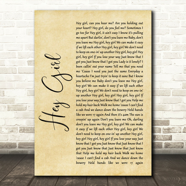 Lady Gaga Hey Girl Rustic Script Song Lyric Quote Music Poster Print