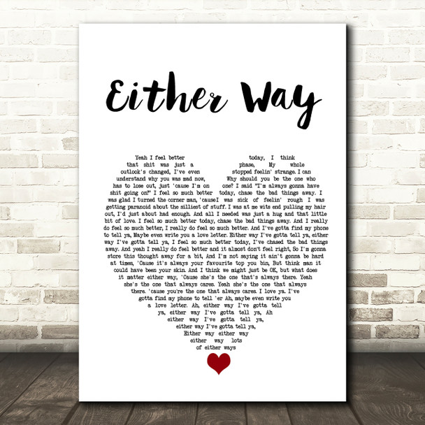 The Twang Either Way White Heart Song Lyric Quote Music Poster Print