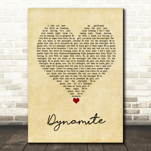 Roadtrip Dynamite Vintage Heart Song Lyric Quote Music Poster Print