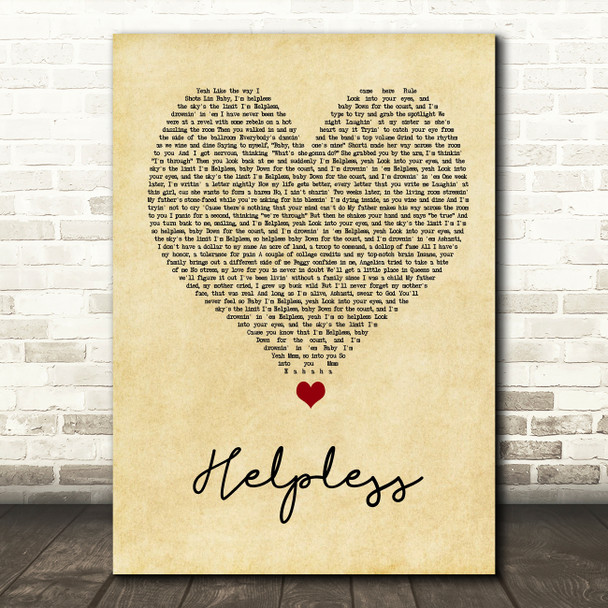 Ashanti Helpless Vintage Heart Song Lyric Quote Music Poster Print