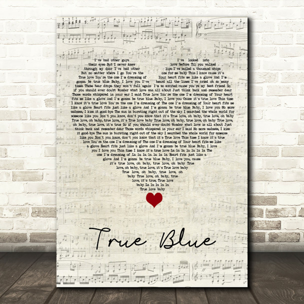 Madonna True Blue Script Heart Song Lyric Quote Music Poster Print