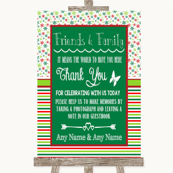 Red & Green Winter Photo Guestbook Friends & Family Personalized Wedding Sign