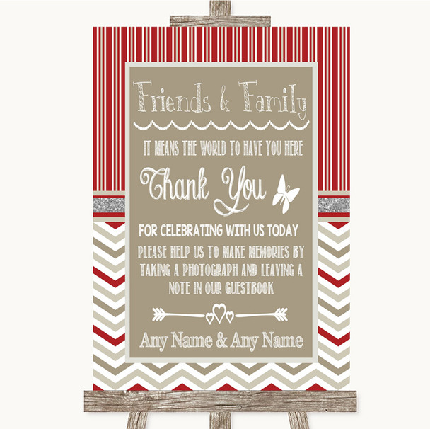 Red & Grey Winter Photo Guestbook Friends & Family Personalized Wedding Sign