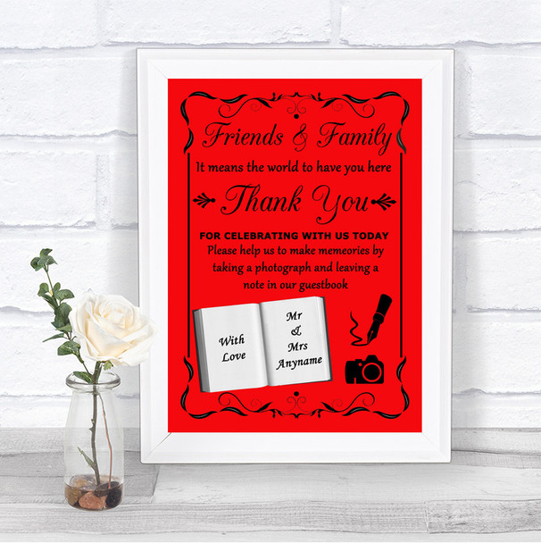 Red Photo Guestbook Friends & Family Personalized Wedding Sign