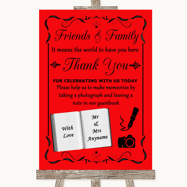 Red Photo Guestbook Friends & Family Personalized Wedding Sign