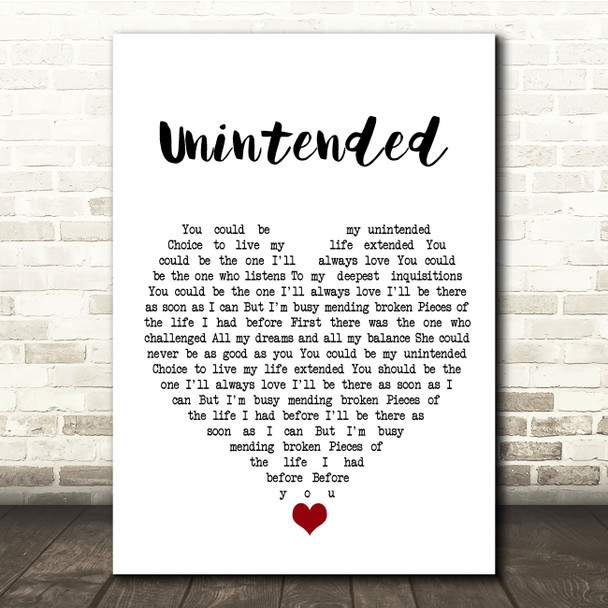 Muse Unintended White Heart Song Lyric Quote Music Poster Print