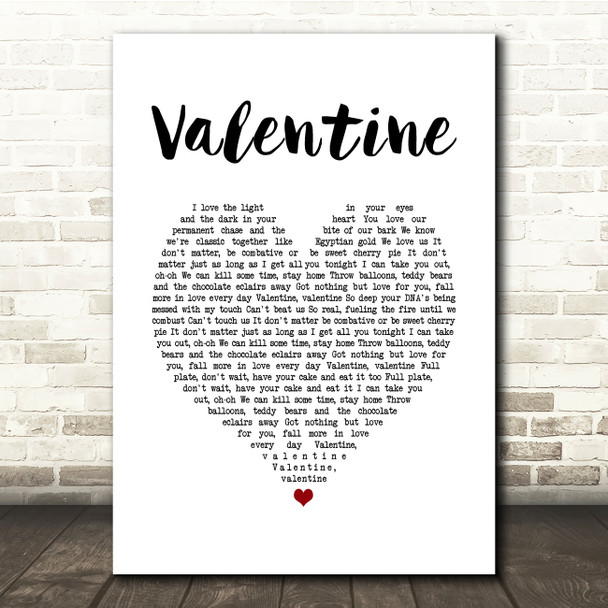 5 Seconds Of Summer Valentine White Heart Song Lyric Quote Music Poster Print