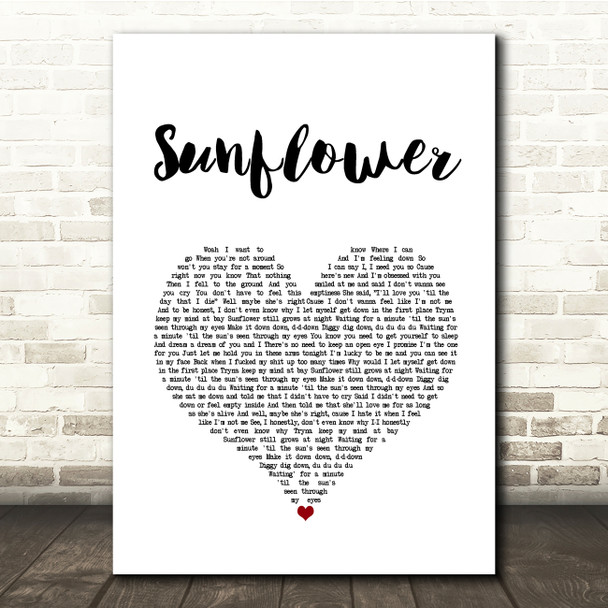 Rex Orange County Sunflower White Heart Song Lyric Quote Music Poster Print
