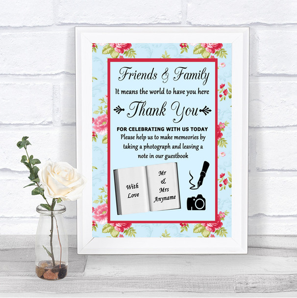 Shabby Chic Floral Photo Guestbook Friends & Family Personalized Wedding Sign